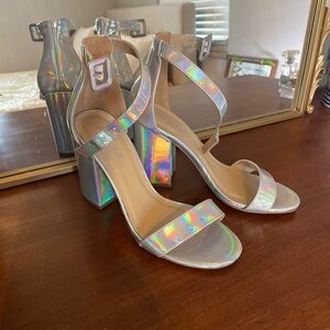 Soda Silver Holographic Block Heels